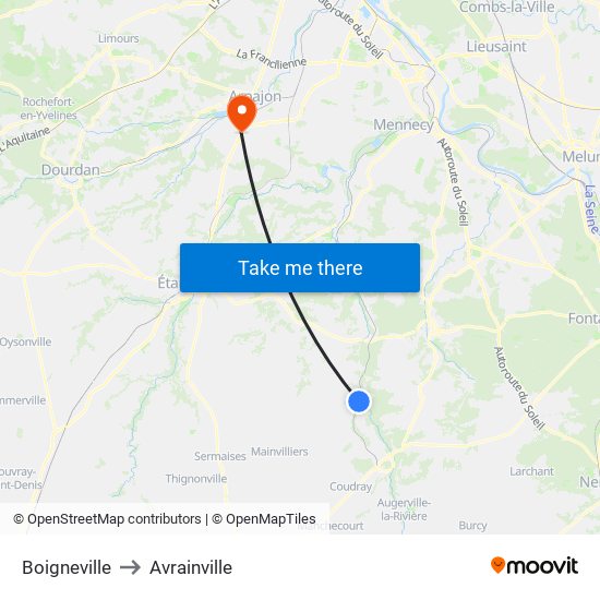 Boigneville to Avrainville map