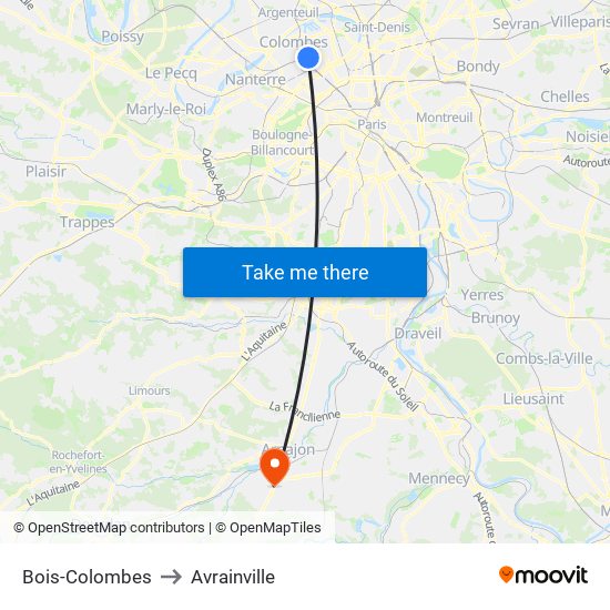 Bois-Colombes to Avrainville map