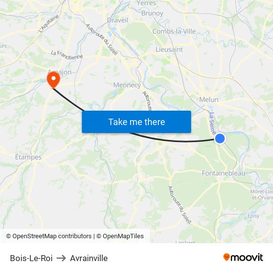 Bois-Le-Roi to Avrainville map