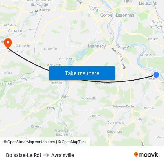 Boissise-Le-Roi to Avrainville map