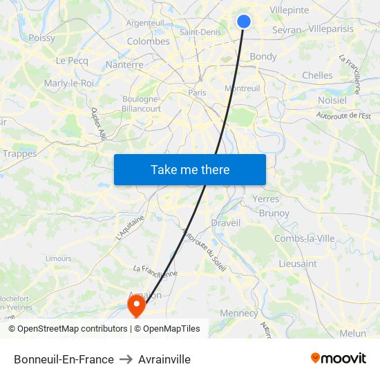 Bonneuil-En-France to Avrainville map