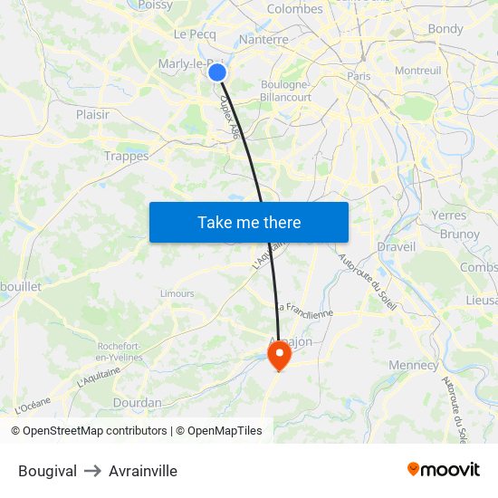 Bougival to Avrainville map