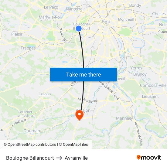 Boulogne-Billancourt to Avrainville map