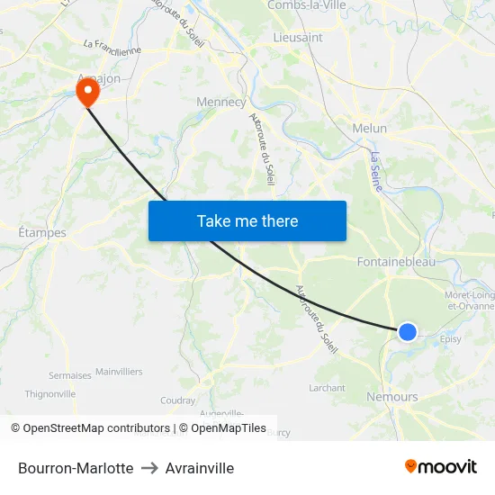 Bourron-Marlotte to Avrainville map