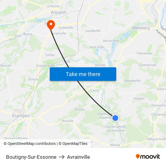 Boutigny-Sur-Essonne to Avrainville map