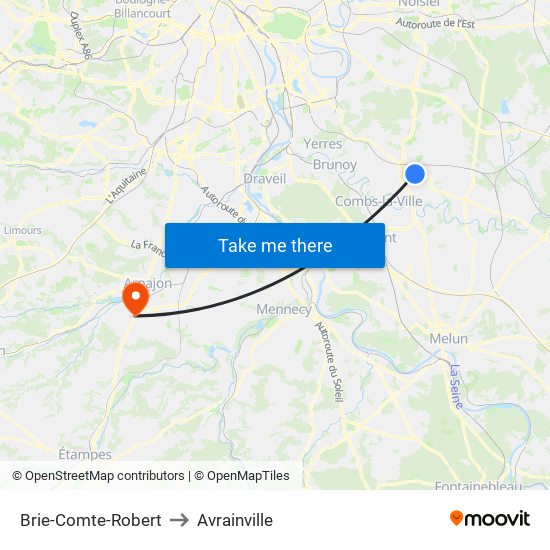 Brie-Comte-Robert to Avrainville map
