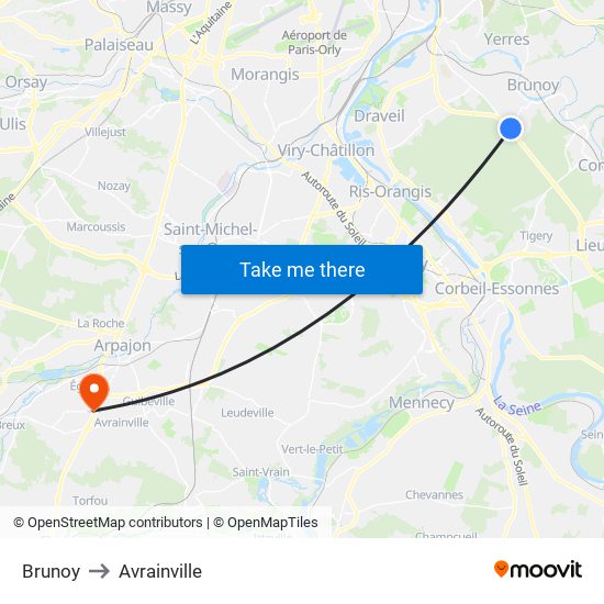 Brunoy to Avrainville map