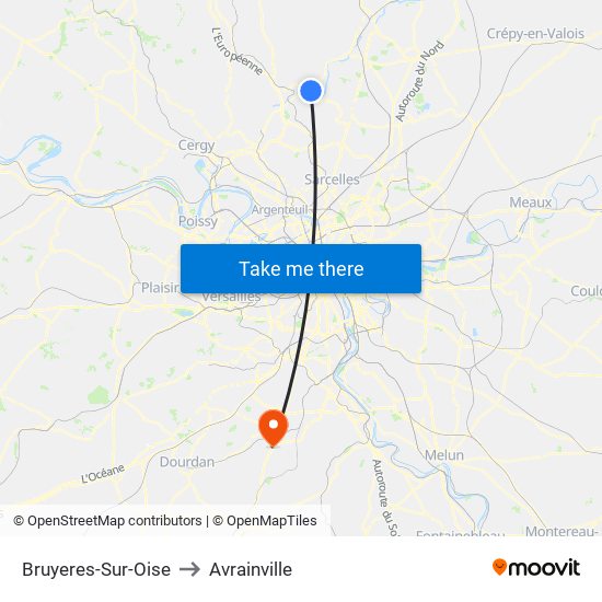 Bruyeres-Sur-Oise to Avrainville map