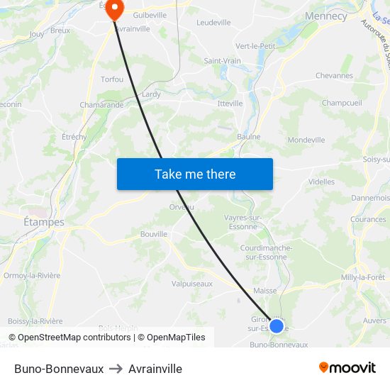 Buno-Bonnevaux to Avrainville map