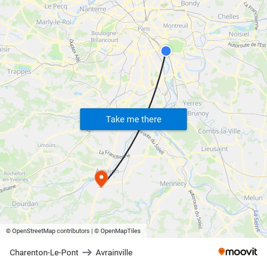 Charenton-Le-Pont to Avrainville map