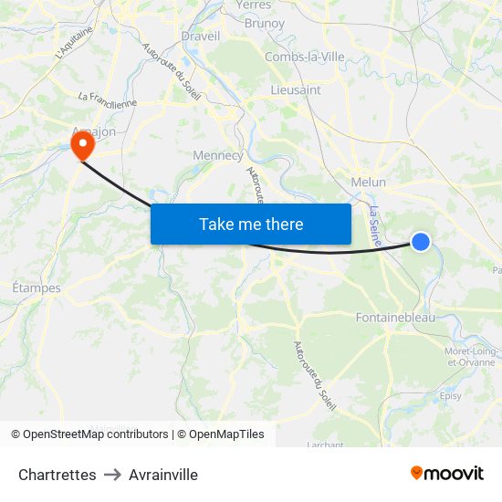 Chartrettes to Avrainville map