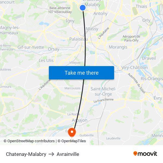 Chatenay-Malabry to Avrainville map