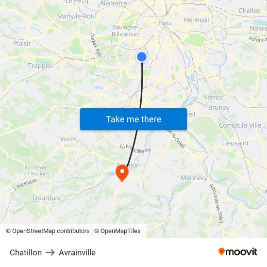 Chatillon to Avrainville map