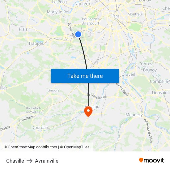Chaville to Avrainville map