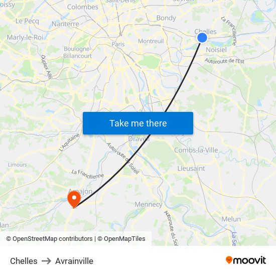 Chelles to Avrainville map