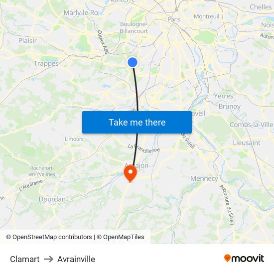 Clamart to Avrainville map
