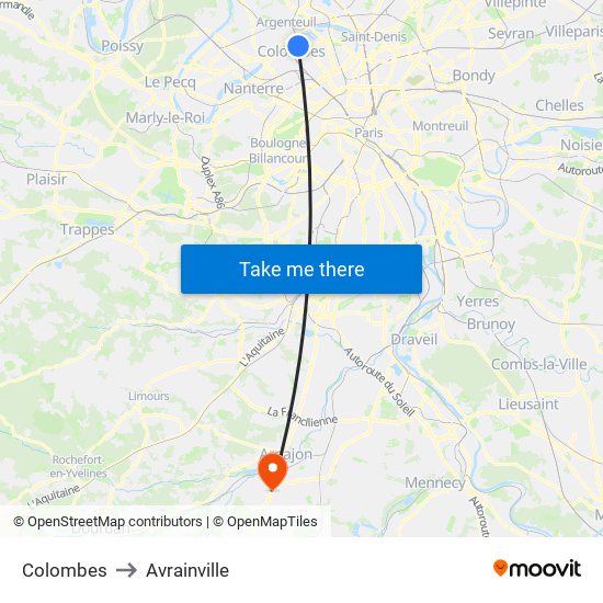 Colombes to Avrainville map