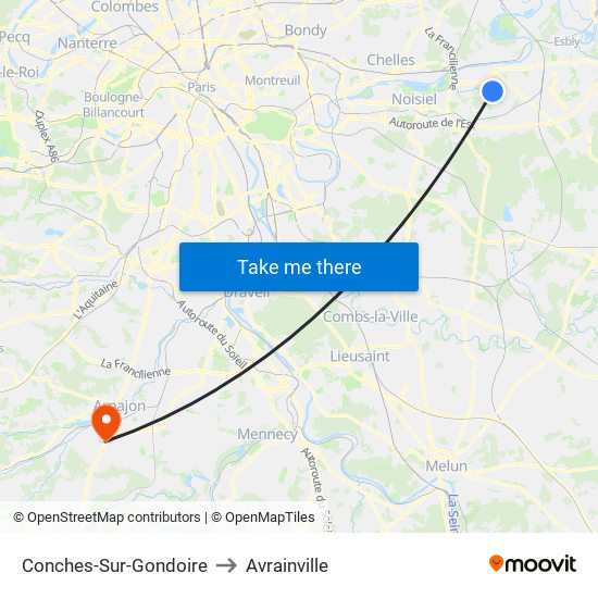 Conches-Sur-Gondoire to Avrainville map