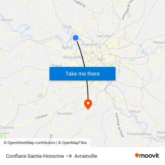 Conflans-Sainte-Honorine to Avrainville map