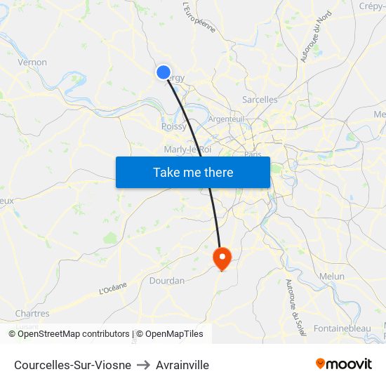 Courcelles-Sur-Viosne to Avrainville map