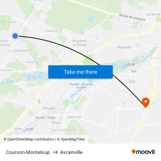 Courson-Monteloup to Avrainville map