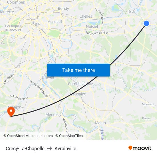 Crecy-La-Chapelle to Avrainville map
