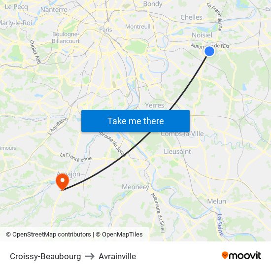 Croissy-Beaubourg to Avrainville map
