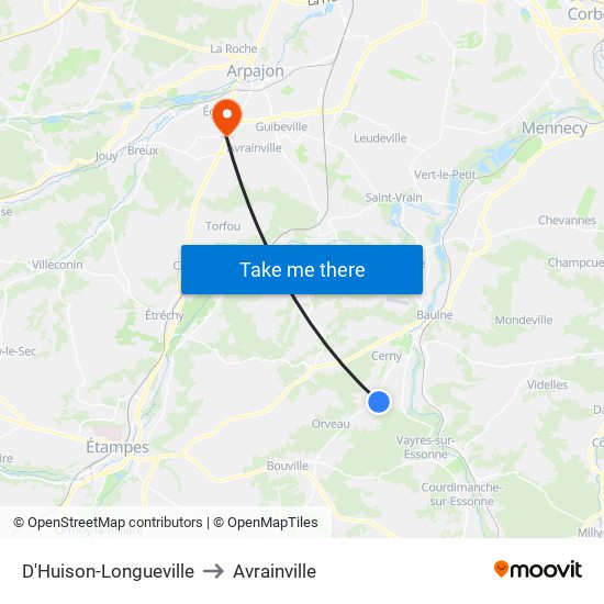 D'Huison-Longueville to Avrainville map