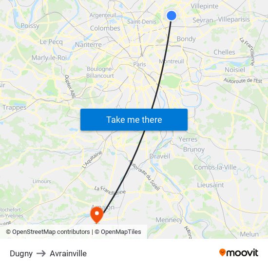 Dugny to Avrainville map