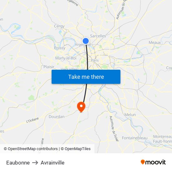 Eaubonne to Avrainville map