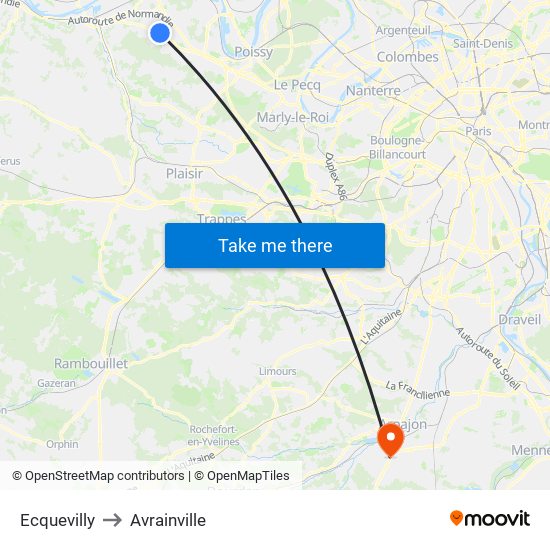 Ecquevilly to Avrainville map