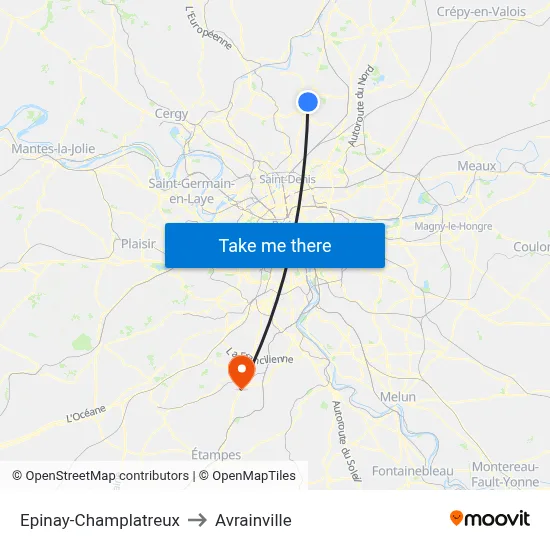 Epinay-Champlatreux to Avrainville map