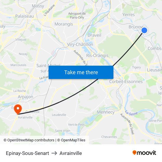 Epinay-Sous-Senart to Avrainville map