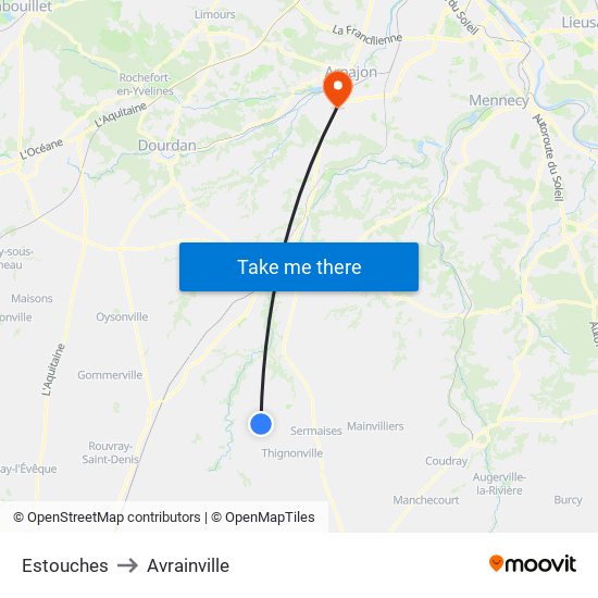 Estouches to Avrainville map
