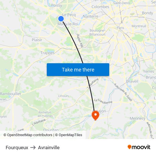 Fourqueux to Avrainville map