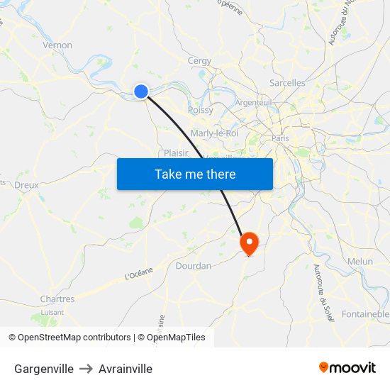 Gargenville to Avrainville map