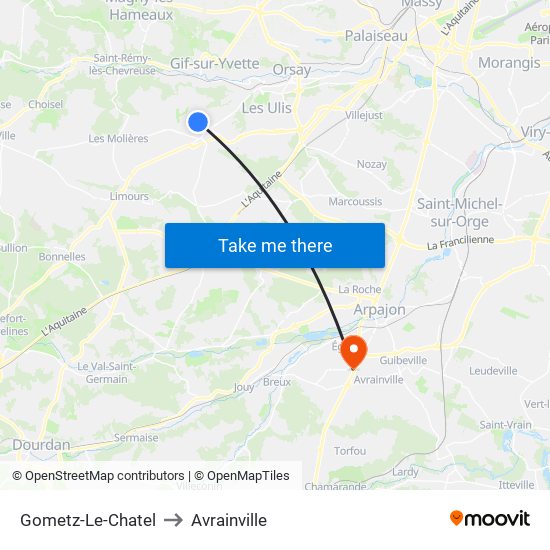 Gometz-Le-Chatel to Avrainville map