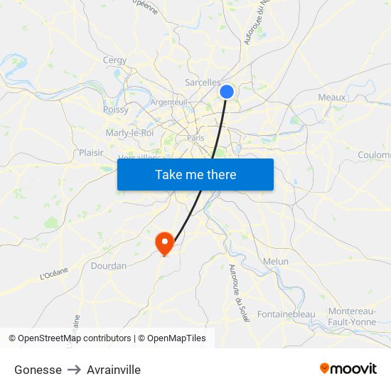 Gonesse to Avrainville map
