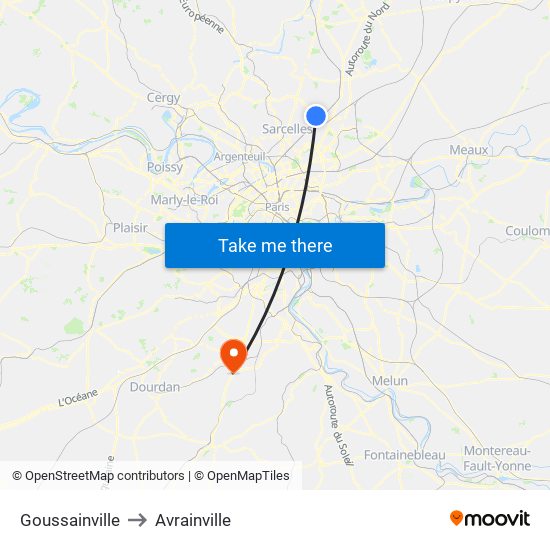 Goussainville to Avrainville map