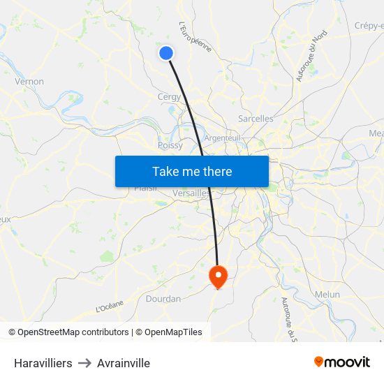 Haravilliers to Avrainville map