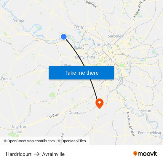 Hardricourt to Avrainville map
