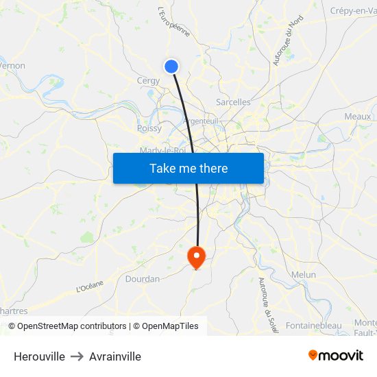 Herouville to Avrainville map