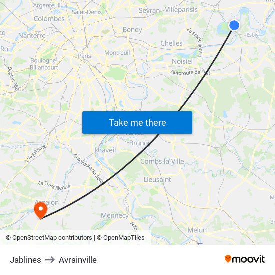 Jablines to Avrainville map