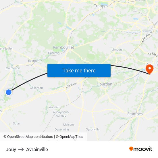 Jouy to Avrainville map
