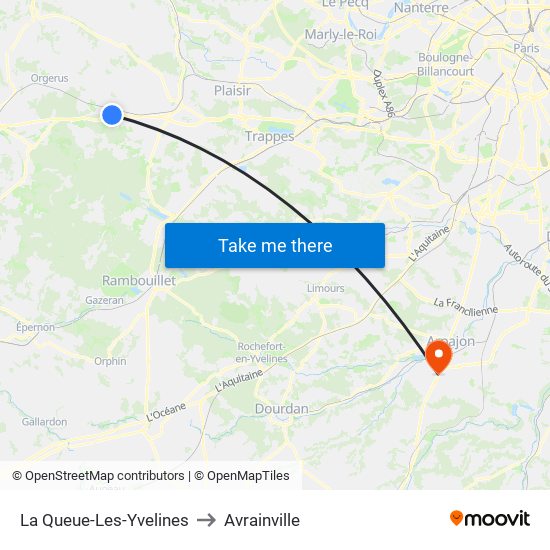La Queue-Les-Yvelines to Avrainville map