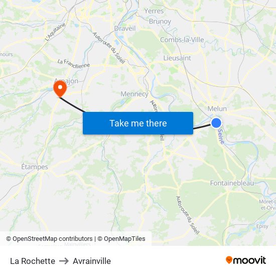 La Rochette to Avrainville map