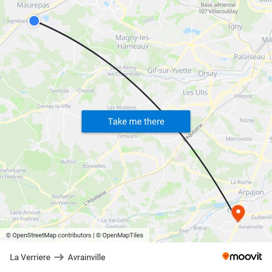 La Verriere to Avrainville map