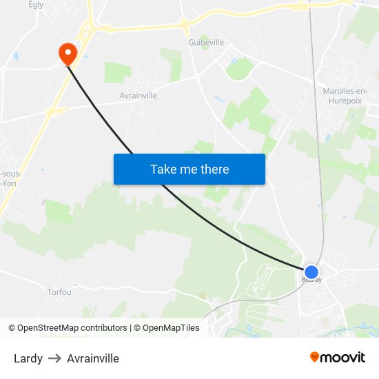 Lardy to Avrainville map