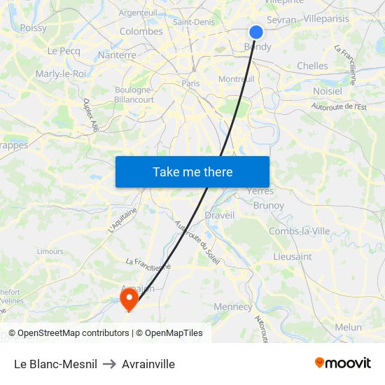 Le Blanc-Mesnil to Avrainville map