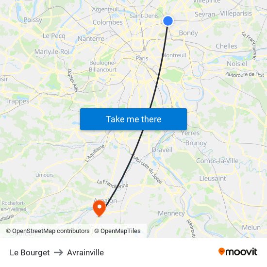 Le Bourget to Avrainville map